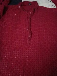 Maroon Embroidered Kurta