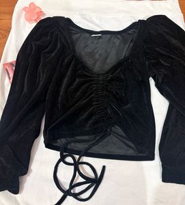 Velvet Long Sleeve Crop Top