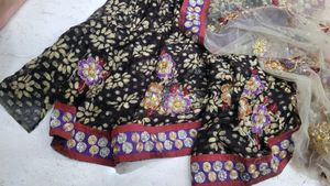 Designer Party Wear Black Cream Saree