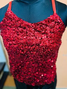Black Sequin Skirt Knee Length Xl,Red Top Sequi