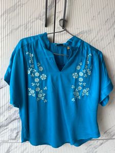 Blue Embroidered Top