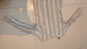 Striped Fusion Light Grey Kurti Silver Lines
