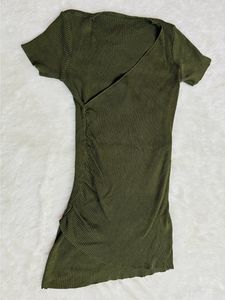 Olive Green Ribbed Mini Dress