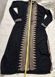 Black &amp; Gold Embroidered Warm Winter Kurta