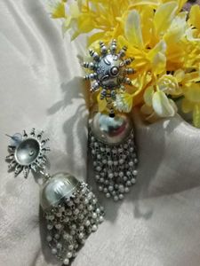 Oxidised Silver Big Drop Earrings