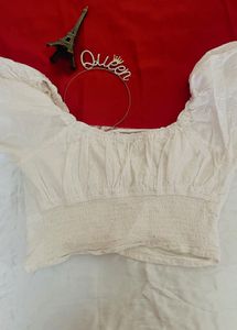 Cream Puff Sleeve Button Top