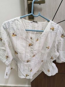 ONLY White Floral Embroidered Top
