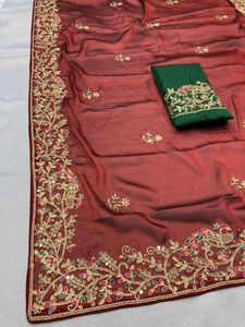 Premium Software Rangoli Silk Fabric Saree Set