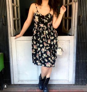 Black Floral Dress, Skater, Backless &amp; Padded