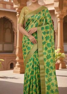 Green Floral Print Saree