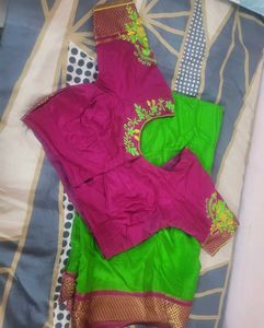 Green &amp; Pink Mysore crepe silk 140gsm