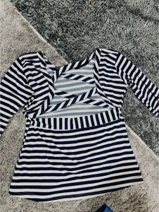 Striped Long Sleeve Crisscross Top