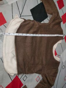 Brown Ribbed Mock Layered Pullover