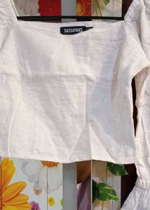 White Embroidered Crop Top