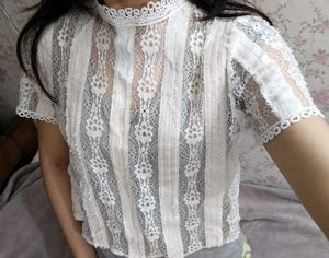 White Lace High Neck Top