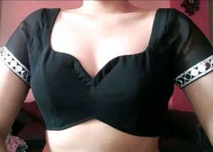 Georgette Sheer Padded Blouse With Mirror Lace