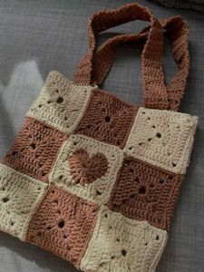 Heart Crochet Granny Square Tote