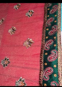 Rust &amp; Green Border Embroidered Saree