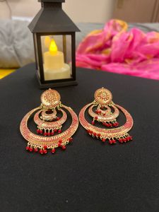 Elegant Red & Gold Earrings