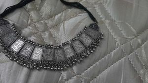 Oxidized Sliver Neck Piece and Earing