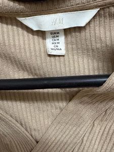 Beige Ribbed Knit Polo Top