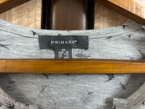 Grey Bird Print Long Sleeve Henley Top – S