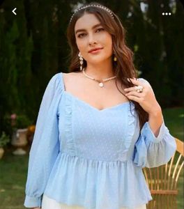 Chic Light Blue Ruffled Top