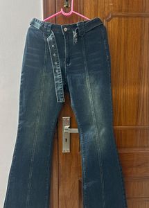 Belted Flare Leg Jeans