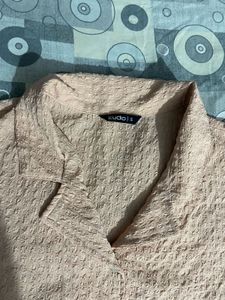 Peach Textured Puff Sleeve Top