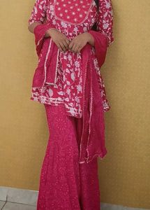 Elegant Pink Floral Kurta sharara set