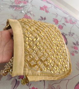 Golden Gota Patti Embroidered Potli Bag