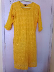 Yellow (Chikan)Embroidered Kurti