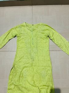 Lime Green Embroidered Kurti