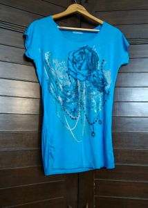 Miss Stylviz Women Blue Floral Graphic Printed Top