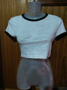 H&amp;M White Crop Top with Black Trim