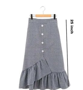 Gingham Ruffle Hem Midi Skirt