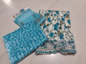 Floral Dress Material Sky Blue Soft Cotton