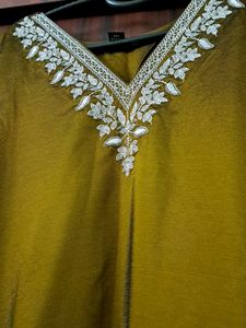 Olive Green Embroidered Kurta