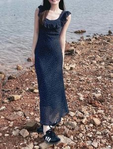 Savana Navy Blue Polka Dot Maxi Dress