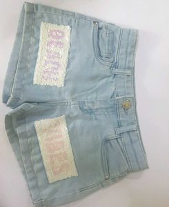 Denim Shorts with Sequin Patches