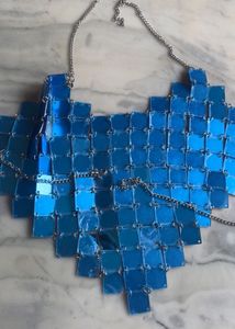 Rhombic Blue Squared Faux Mirror Halter Top