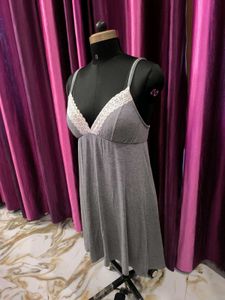 New Grey Lace Trim Nightgown