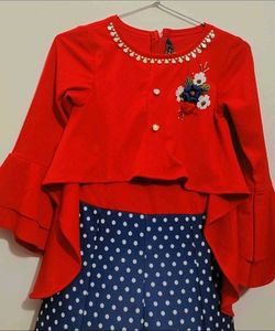 Red🔴 Blue🔵 Polka Dots Dress For 12- 14 Year Girl