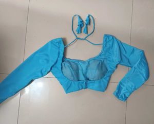 Firozi Satin Padded Back Hook Blouse