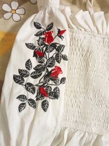 Floral Embroidered Smocked Blouse