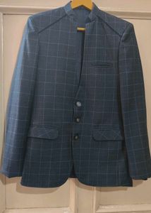 Navy Blue Checked Blazer With Pant