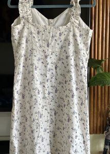 Size 34-36, Floral Ruffle Strap White Dress