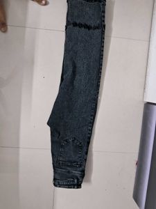Acid Wash Jeans with Lace Hem