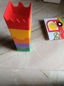Stacking toys and a puzzle book