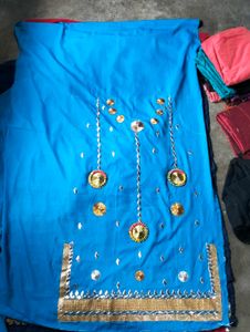 Blue Embroidered Dress Material